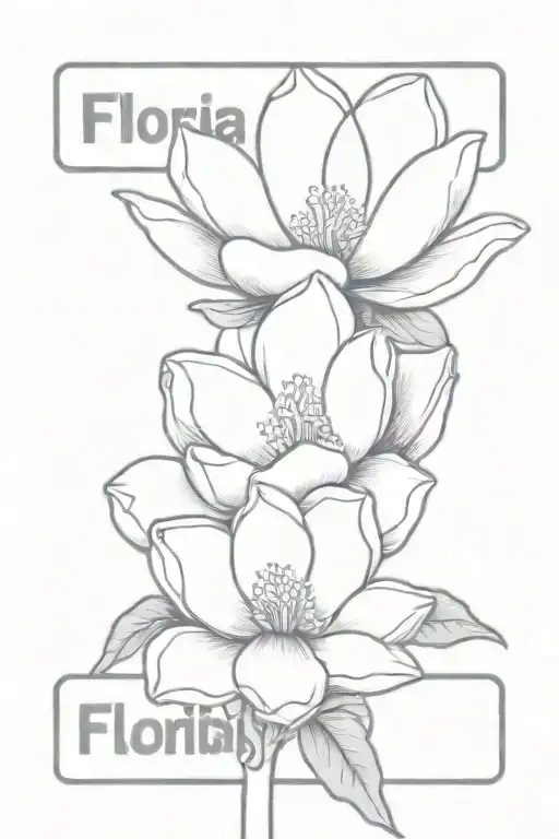 A minimalist tattoo of a magnolia flower blooming on a street sign that says 'Florida' tattoo design idea