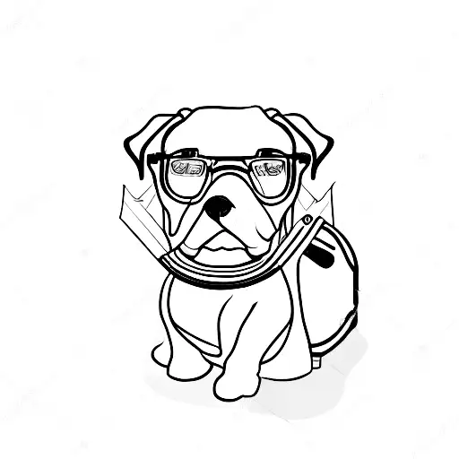 A minimalist tattoo of a Labrador playing video games with a travel backpack on tattoo design idea