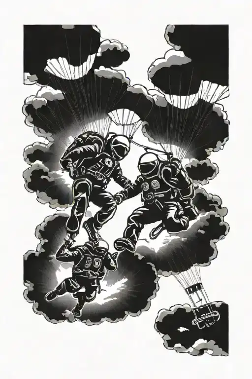 two skydivers together with parachutes symbolizing my parents tattoo design idea