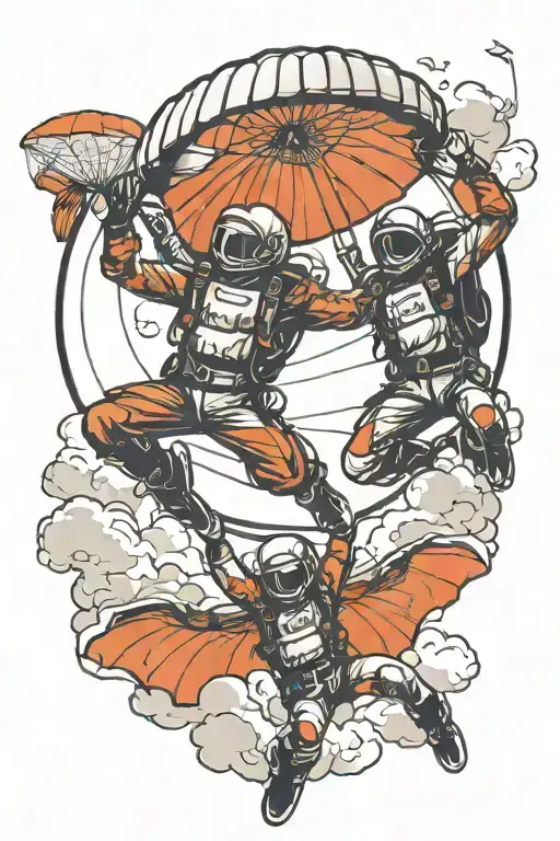two skydivers together with parachutes tattoo design idea