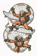 two skydivers together with parachutes tattoo design idea