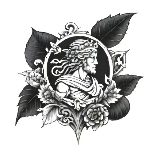 A Greek mythology inspired sleeve featuring iconic Greek gods and goddesses wearing branded clothes like Nike and Adidas logos integrated into their attire tattoo design idea