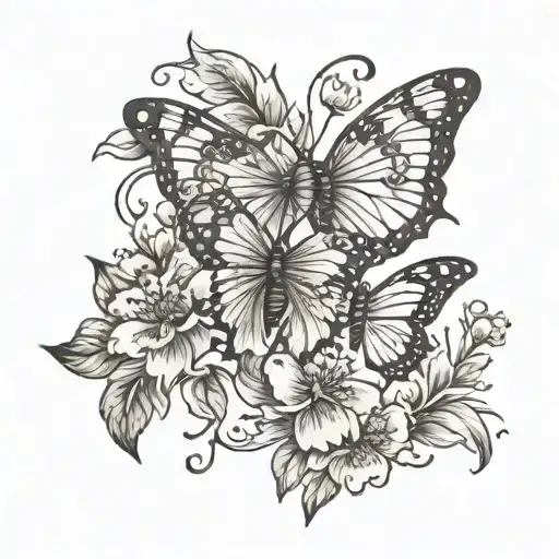butterfly and flowers with name Joan  tattoo design idea