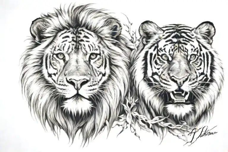 lion and tiger head tattoo design idea