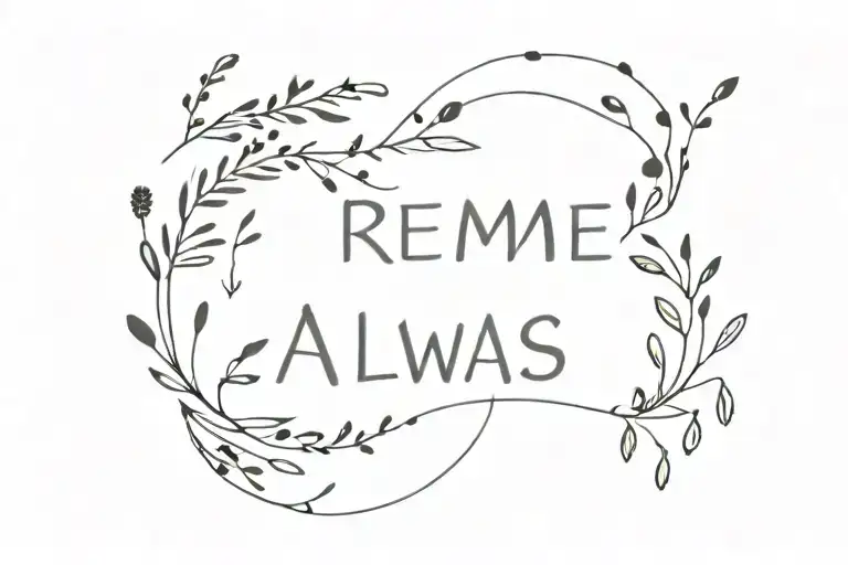 A nature armband with the text remember me always (the text should go right round the arm so it reads continuously). Sho tattoo design idea