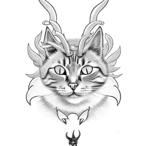 black metal cat with horns  tattoo design idea