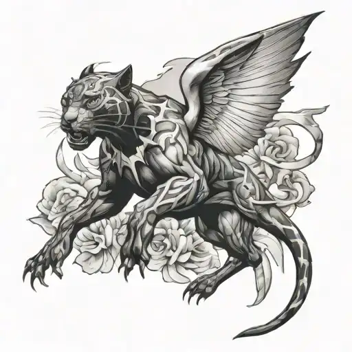 black panther and angels in a war of angels tattoo design idea