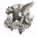 black panther and angels in a war of angels tattoo design idea