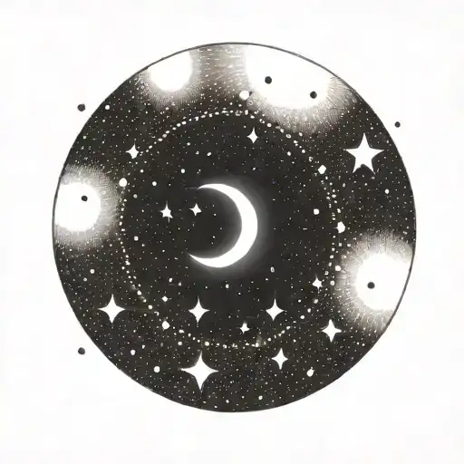 moon with stars shining tattoo design idea