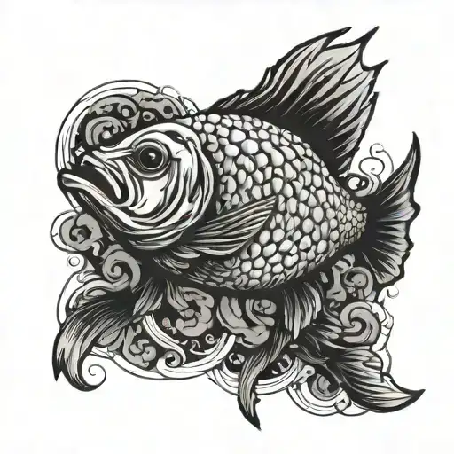 dead fish, no details, only blackwork tattoo design idea