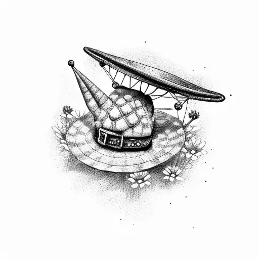 An ankylosaurus wearing a top hat, flying a kite in a field of flowers tattoo design idea