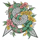 arrow snake wrapped with flowers intertwined tattoo design idea