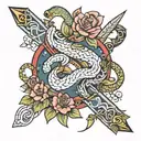 arrow snake wrapped with flowers intertwined tattoo design idea
