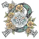 arrow snake wrapped with flowers intertwined tattoo design idea