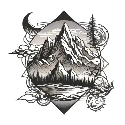 adventure mountains perspective change tattoo design idea
