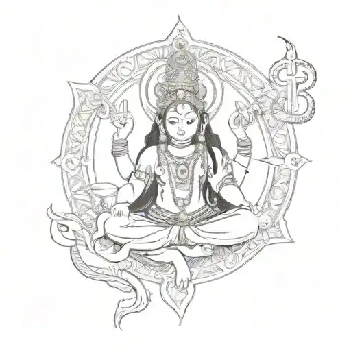 I want to include Lord Shiva's trishul, Om, and damru, along with an image of Maa Durga and a motif of Lord Ganesha.  tattoo design idea