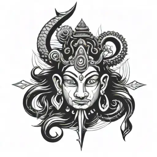 I want to include Lord Shiva's trishul, Om, and damru, along with an image of Maa Durga and a motif of Lord Ganesha.  tattoo design idea
