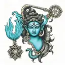 I want to include Lord Shiva's trishul, Om, and damru, along with an image of Maa Durga and a motif of Lord Ganesha.  tattoo design idea