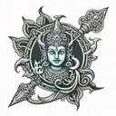 I want to include Lord Shiva's trishul, Om, and damru, along with an image of Maa Durga and a motif of Lord Ganesha.  tattoo design idea