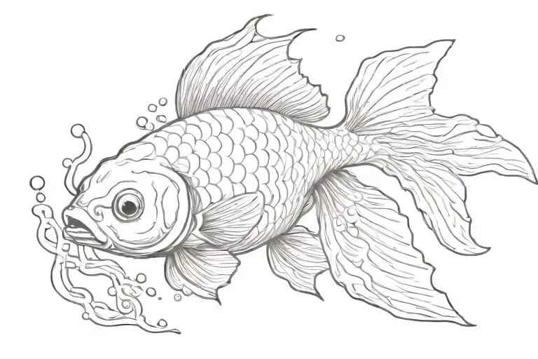 fineline goldfish swimming tattoo design idea