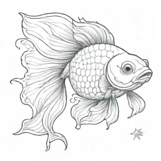 beautiful goldfish flowing  tattoo design idea