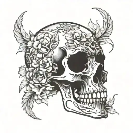 skulls, ocean, flowers dying, growth, death,  tattoo design idea