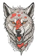 alone wolf with angry face with black and little red color with broken heart tattoo design idea
