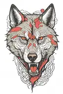 alone wolf with angry face with black and little red color with broken heart tattoo design idea