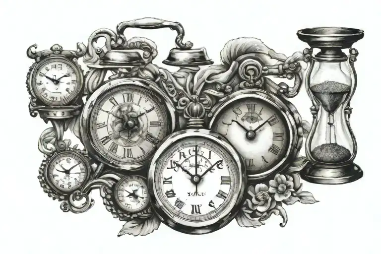 two clocks n scales made tattoo design idea