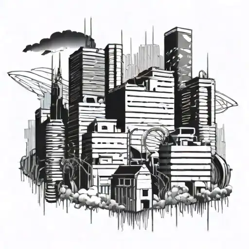 cyberpunk tokyo city buildings background tattoo design idea