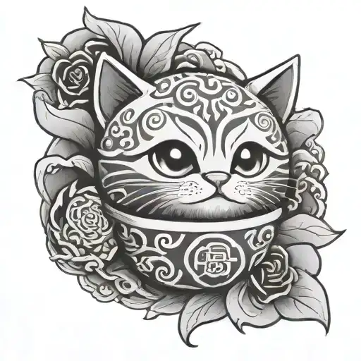 a kitten in a daruma doll tattoo design idea