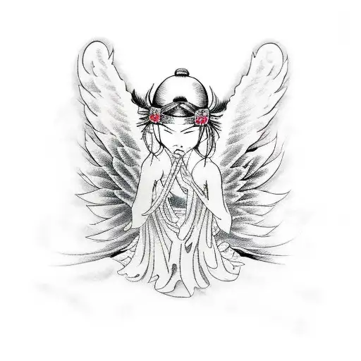 blindfold fallen angel  tattoo design idea