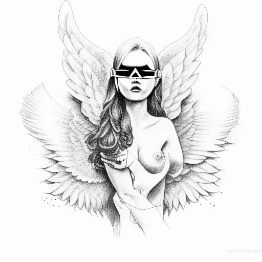 blindfold fallen angel  tattoo design idea
