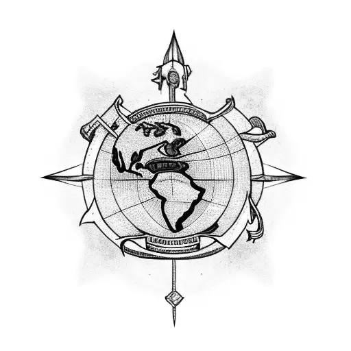 templar knight with map of the world behind him tattoo design idea