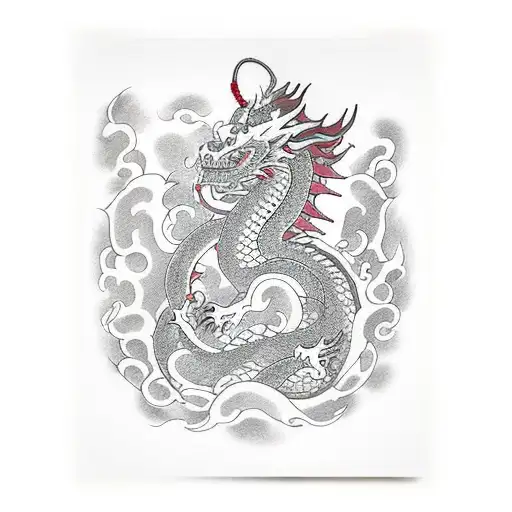 Dragon chino con el texto "Más pronto que tarde" en su interior tattoo design idea