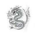 Dragon chino con el texto "Más pronto que tarde" en su interior tattoo design idea