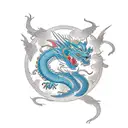 Dragon chino con el texto "Más pronto que tarde" en su interior tattoo design idea