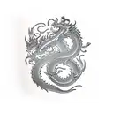 Dragon chino con el texto "Más pronto que tarde" en su interior tattoo design idea