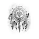 Tattoo of red indian women with feather hat and wolf compass dreamcatcher  tattoo design idea
