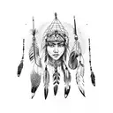 Tattoo of red indian women with feather hat and wolf compass dreamcatcher  tattoo design idea