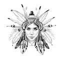 Tattoo of red indian women with feather hat and wolf compass dreamcatcher  tattoo design idea