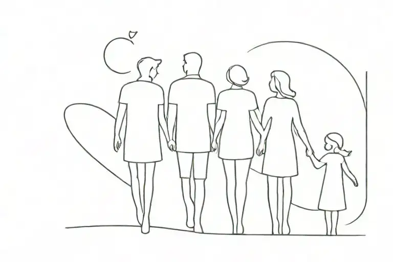 familiy silhouette with 2 parents and two girls and one boy tattoo design idea