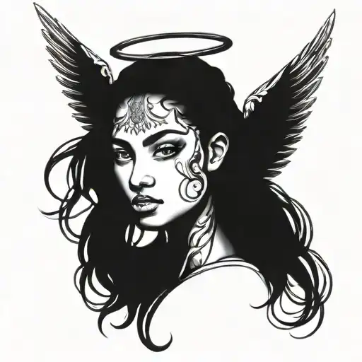 angel face  with braids  tattoo design idea