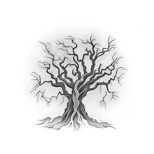 Dead tree with black flames tattoo design idea