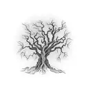Dead tree with black flames tattoo design idea