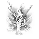 Dead tree with black flames tattoo design idea