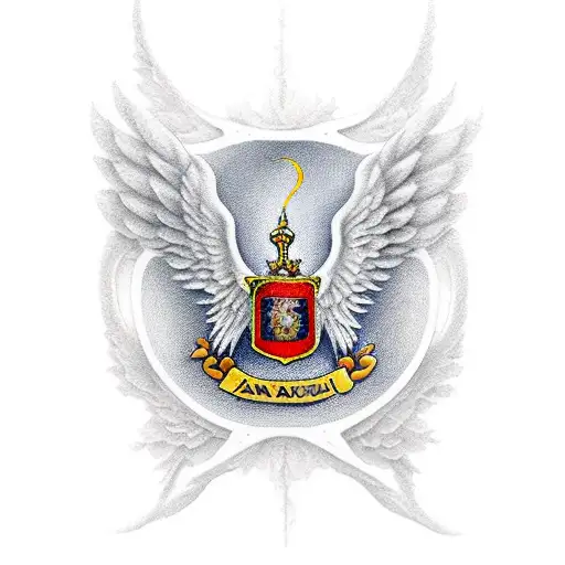 San Miguel arcangel con catedral de fondo tattoo design idea