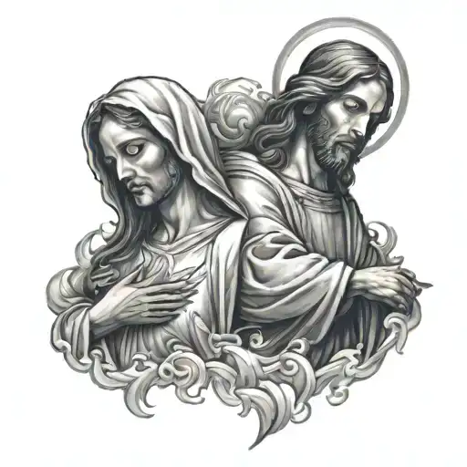 spiritual journey, jesus christ, holy mary, holy spirit, spiritual battle tattoo design idea