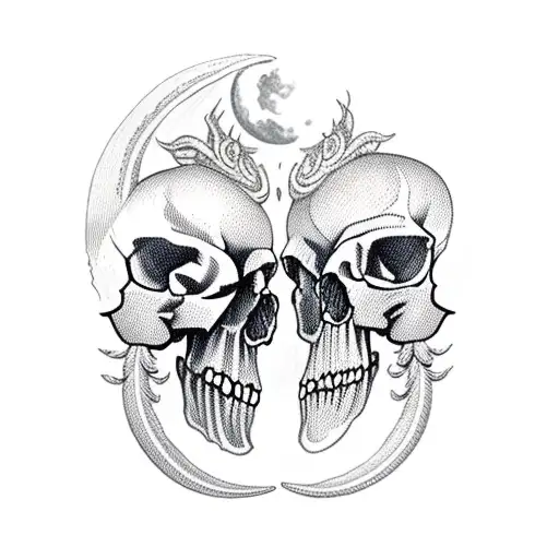 greek gods fighting with skull moon  tattoo design idea