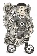 Linus with Galo soccer uniform standing tattoo design idea